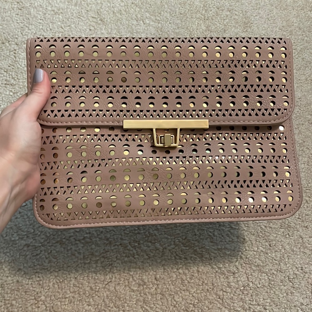 pink and gold clutch